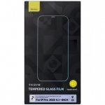 Защитное стекло для iPhone 14 Pro, с черной рамкой, на весь дисплей, с защитной сеткой для динамика, 0.3mm, 9H, Full-Coverage All-glass Tempered Glass Film (Dust-proof) Baseus (SGBL230102) комплект 2шт. + уст. рамка