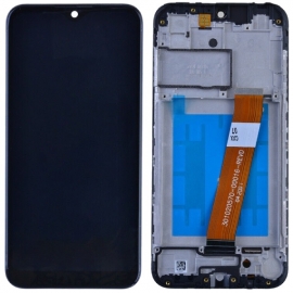Дисплей для Samsung A015F Galaxy A01/M015F + touchscreen, с узким разъемом, черный, копия хорошего качества, с передней панелью, с датчиком приближения и освещения