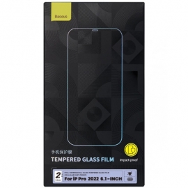 Защитное стекло для iPhone 14 Pro/15, с черной рамкой, на весь дисплей, с защитной сеткой для динамика, 0.3mm, 9H, Full-Coverage All-glass Tempered Glass Film (Dust-proof) Baseus (SGBL230102) комплект 2шт. + уст. рамка