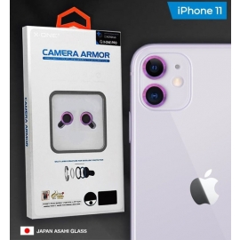 Защитное стекло сапфировое для объектива камеры для iPhone 11, с фиолетовой рамкой, Purple, 0.4mm, 9H, Camera Armor Lens Protector, X-One, комплект 2шт.