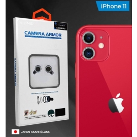 Защитное стекло сапфировое для объектива камеры для iPhone 11, с блестящей рамкой, Diamond Silver, 0.4mm, 9H, Camera Armor Lens Protector, X-One, комплект 2шт.