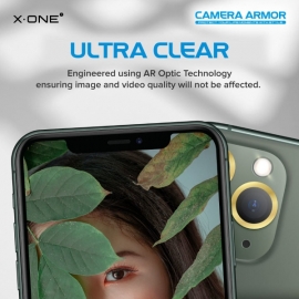 Защитное стекло сапфировое для объектива камеры для iPhone 11, с желтой рамкой, Yellow, 0.4mm, 9H, Camera Armor Lens Protector, X-One, комплект 2шт.