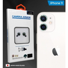 Защитное стекло сапфировое для объектива камеры для iPhone 11, с зеленой рамкой, Green, 0.4mm, 9H, Camera Armor Lens Protector, X-One, комплект 2шт.