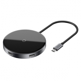 Беспроводное зарядное устройство Baseus Circular Mirror + USB Hub Type-C to USB3.0*1 + USB2.0*3 + Type-C PD Deep Gray (WXJMY-0G)